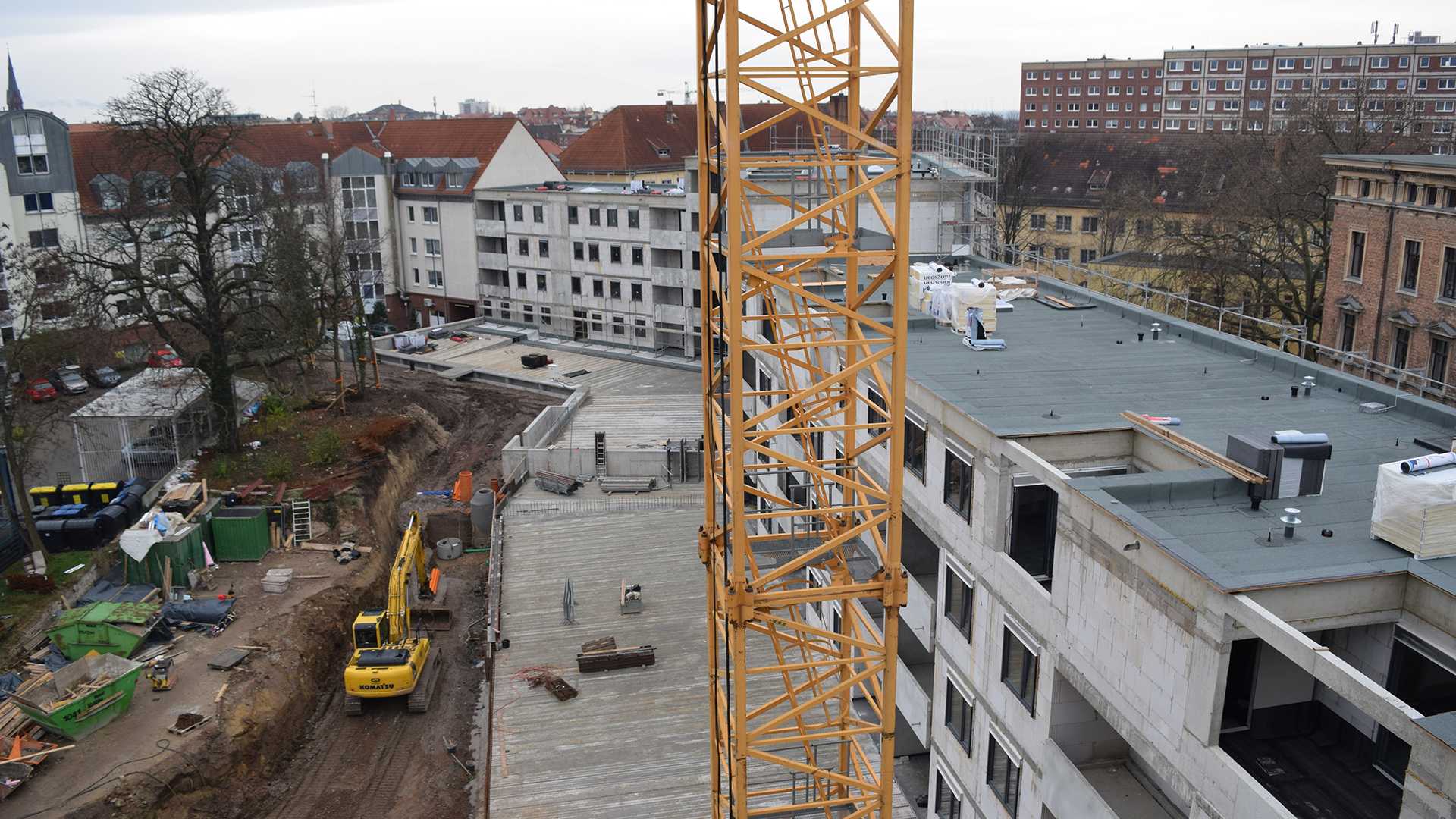Wohnquartier Königsviertel in Halle/Saale, Außensicht während der Bauphase