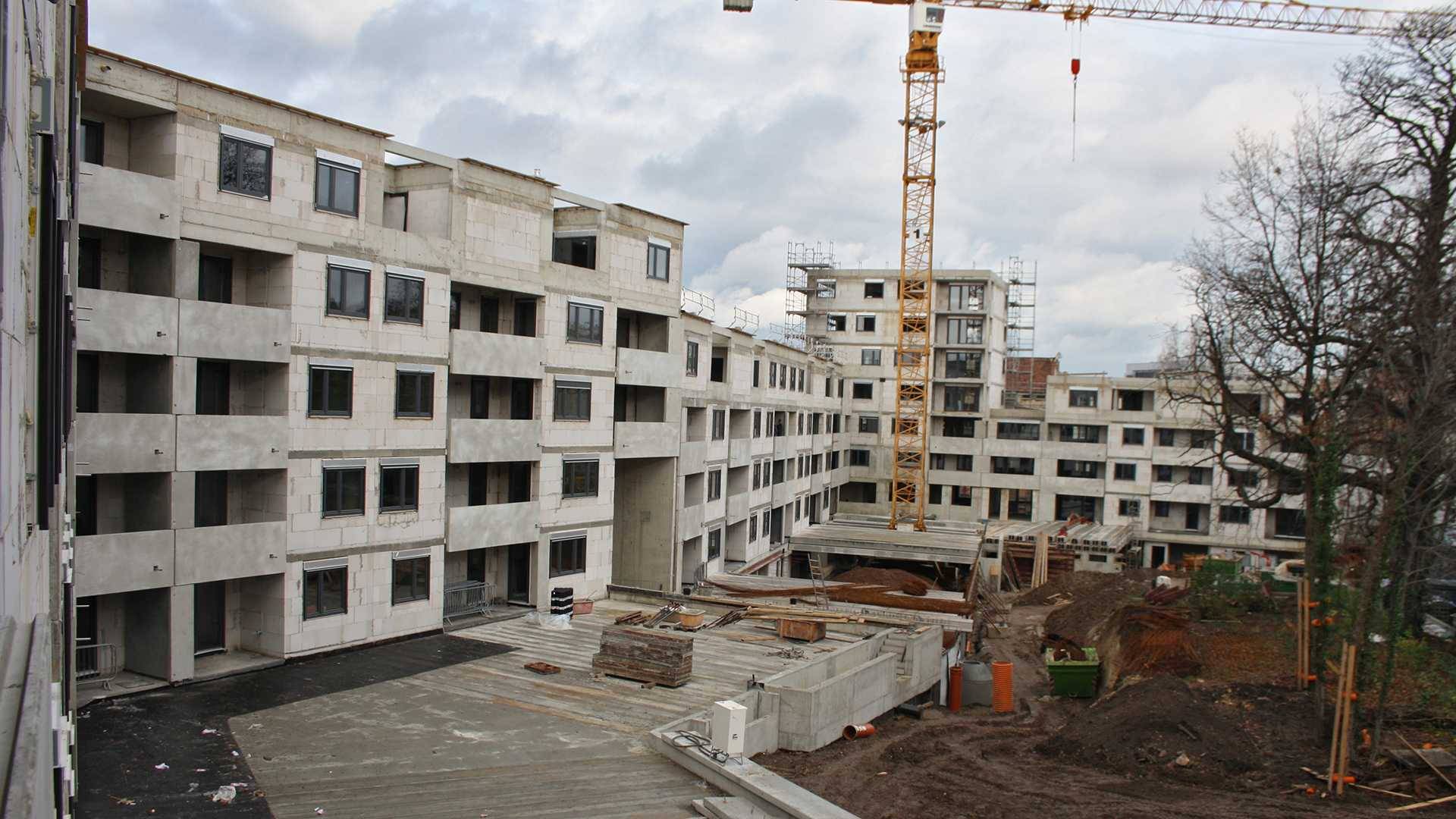 Wohnquartier Königsviertel in Halle/Saale, Außenansicht während der Bauphase