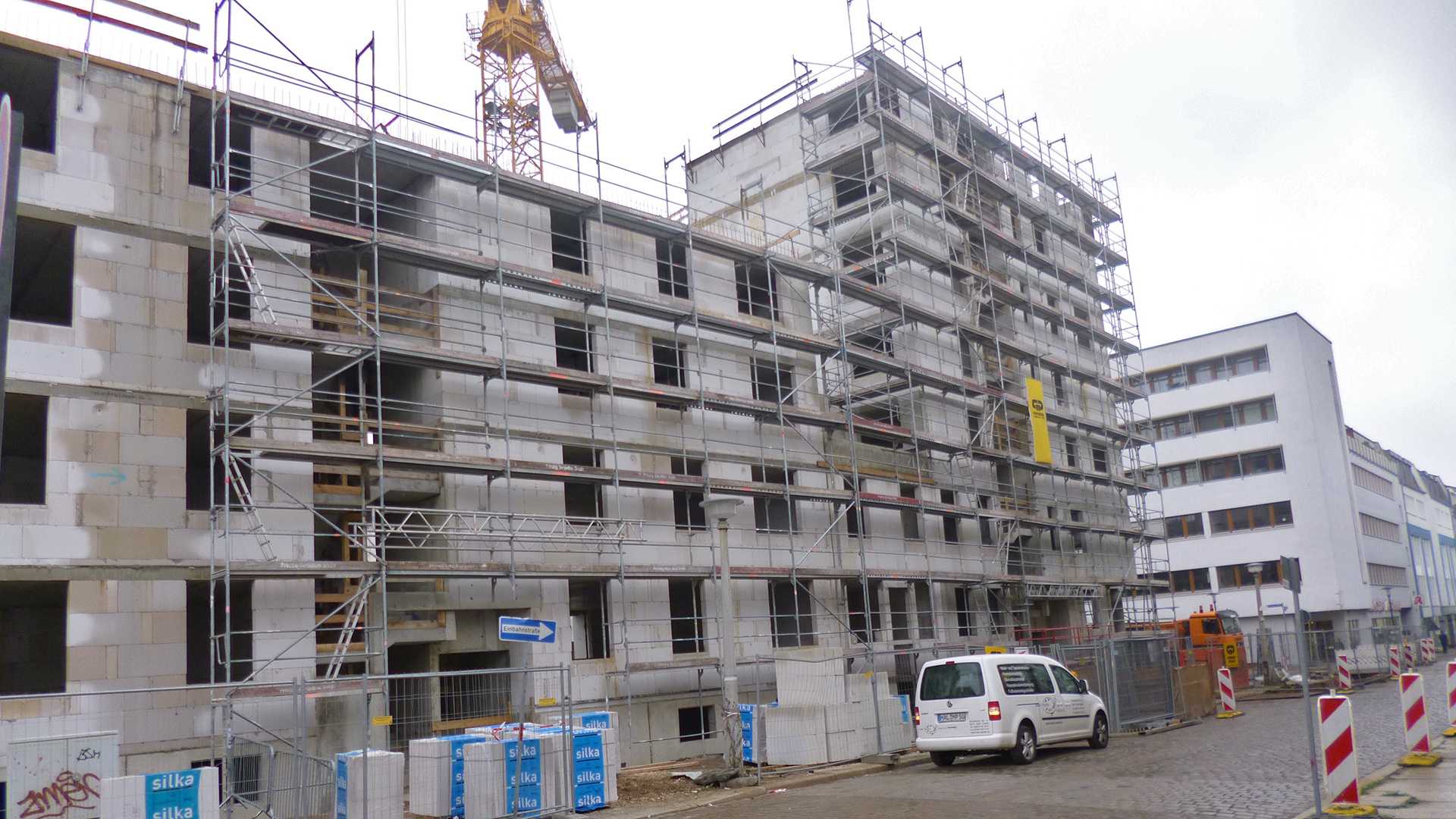 Wohnquartier Königsviertel in Halle/Saale, Außenansicht während der Bauphase